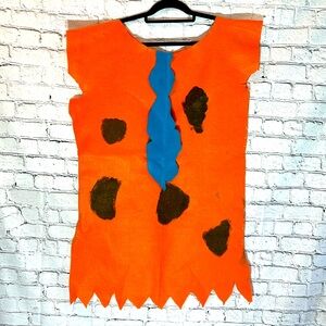 ⭐️ Fred Flintstone felt homemade orange black stripes blue tie costume OS
